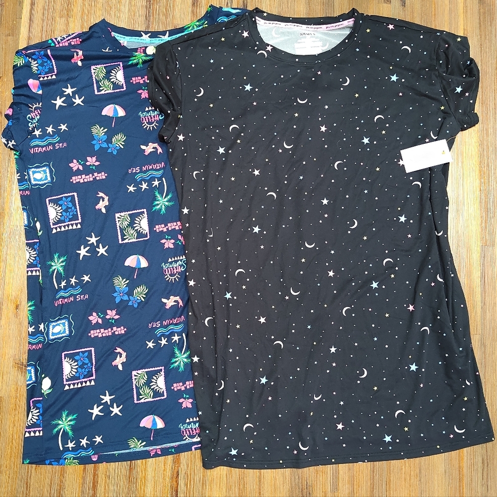 2 Joyspun Women's Dreamy Soft Collection Short Sleeve Sleep Shirts L/XL NWT Nwot